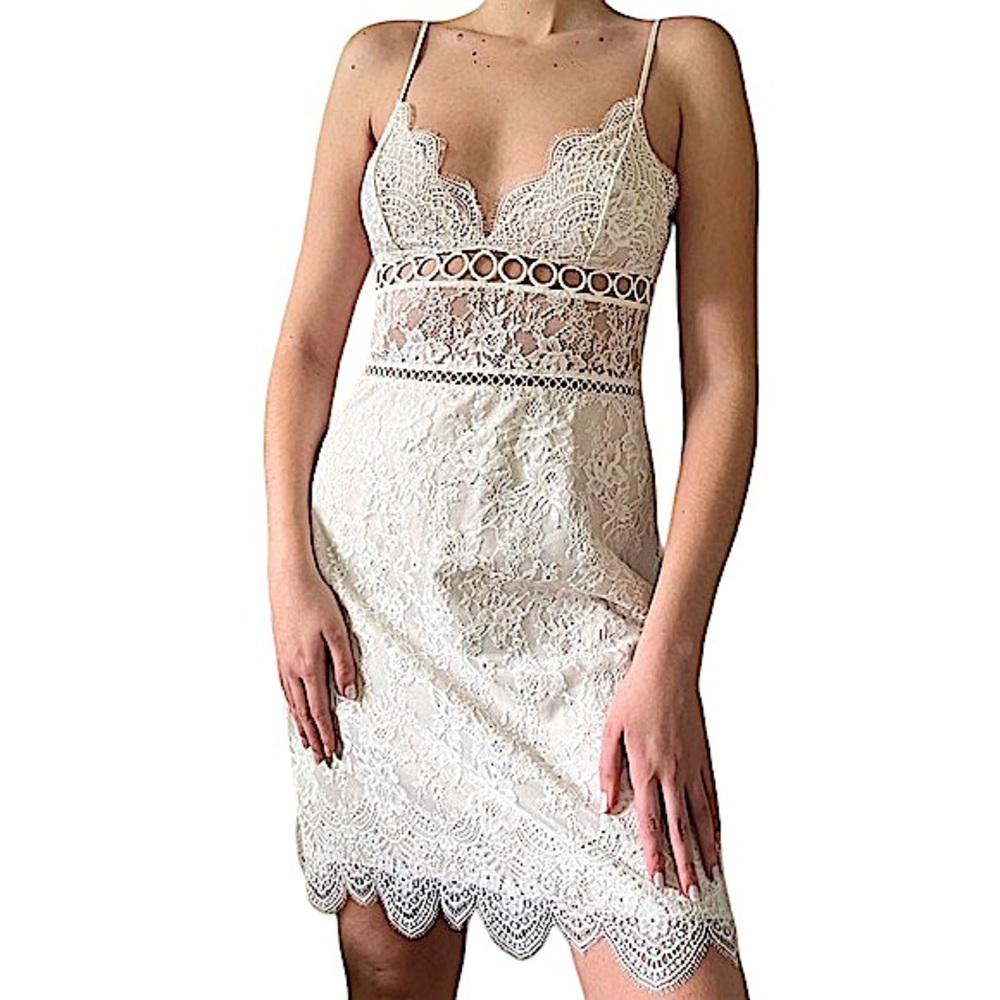 VICTORIA’S SECRET: NWT Ivory Lace Mini Dress with Cutouts - Size Large
